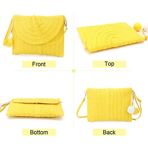 Syrads Women's Straw Clutch Purse Summer Beach Bags Envelope Evening Clutch Woven Handbags,Yellow C — view 3
