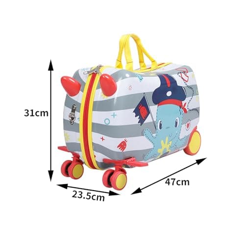 Dekko Kids Luggage Ride-On Suitcase, 2-in-1 Travel Luggage for Toddlers & Children, Carry-On Trolley with Spinner Wheels, Shoulder Strap, Waterproof Hard Shell, 50kg Capacity (Grey) — view 3