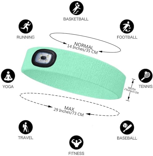 ATNKE LED Lighted Headband, USB Rechargeable Running Hat Ultra Bright 4 LED Waterproof Light Lamp Headlamp High Stretch Moisture Wicking Multi-Color/Fruit Green — view 2