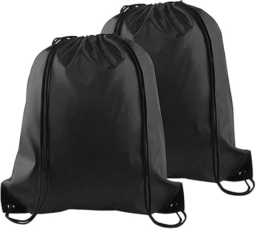 YSUY 2-Pack Black Drawstring Gym Bags, Bags Sports Cinch Sack String Bag, Bulk Swimming String Bags, Draw String Backpack Suitable for Sports, Gym, Travel, Swimming, Beach (2PCS)