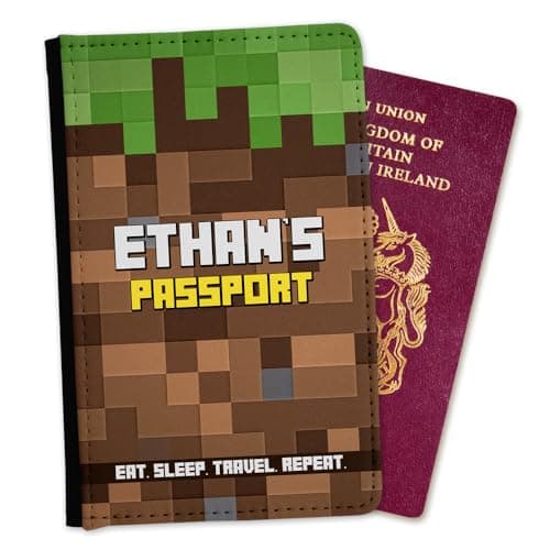 EnvyFone Personalised Passport Cover Holder - Gamer Design - Pixel Art - Boys Girls - Childrens Kids - Gift for Gamers - Holiday Travel Accessory Gift