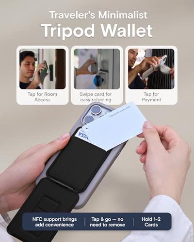 MOFT Phone Tripod Wallet for iPhone, Mulit-Angles, Lightweight & Portable Phone Stand, MOVAS Vegan Leather Magnetic Wallet, Strong Magnets, NFC Card Holder,Travel Essential, Jet Black (With Card Slot) — view 4