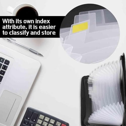 Receipt Organiser, 13 Pockets Mini Expanding Receipt Holder, Receipts Folder with Zipper Closure, Portable Accordion File Organiser, Practical Receipts Wallet, for Coupon, Bills, Cash(Black) — view 5