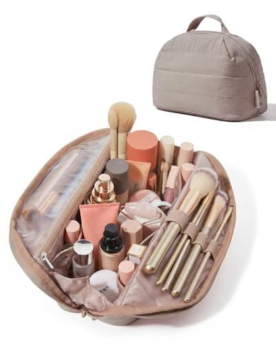 BAGSMART Travel Makeup Cosmetic Bag, Flat Lay, Foldable Make Up Pouch