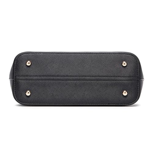 AOSSTA Women's Large Faux Leather Shoulder Tote Bag with Zip (BLACK) — view 6