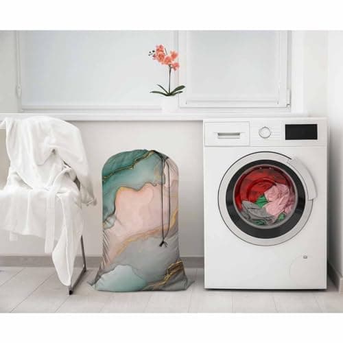 Swono Gold Abstract Marble Laundry Bag with Drawstring Straps, Heavy Duty Extra Large Laundry Bags for Laundromat and Household, Alcohol Ink Splash Liquid Washable Dirty Clothes Organizer, Easy Fits — view 2