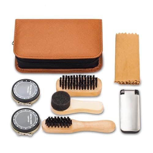 make it funwan Shoe Shine Kit with PU Leather Sleek Elegant Case, 7-Piece Travel Shoe Shine Brush kit — view 2
