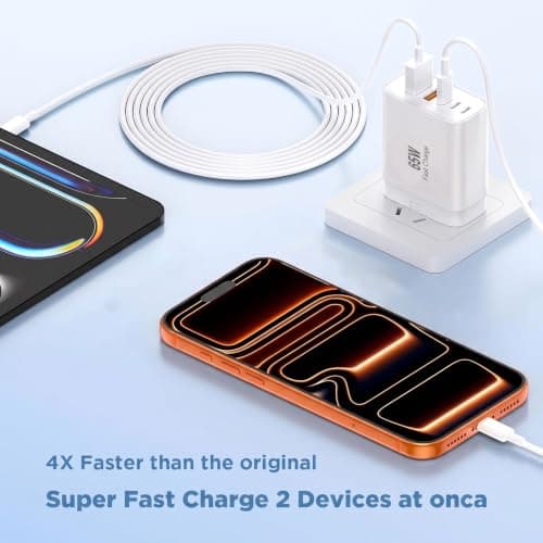 USB C Plug Fast Charge，60W 1-Pack Multi-Port (3C+2A)30W+30W USB Charger Plug UK With 4FT& 6FT USB-C Cable Compatible With i Phone 17/16/15/ S ansung S25/S24/S23 And More — view 3