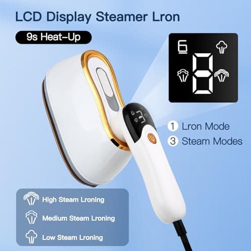 Tuocal Travel Iron Portable Clothes Steamer, 1200W LCD Screen 9S Fast Heat-up Garments Wrinkles Remover Steamer 180° Rotatable Handle 4 Steam Levels 180ML Water Tank for Travel Home Office — view 3