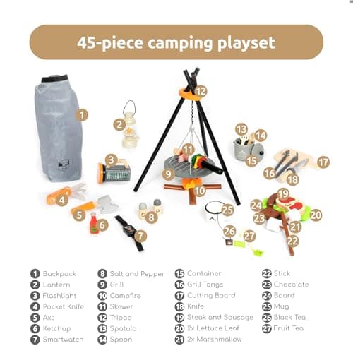 UMU® Camping Game for Kids Made of Wood with Campfire, Lantern, Knife, Axe and More, Adventure Role Play Toys, 45 Piece Set for 3 4 5 Year Old Girls and Boys — view 5