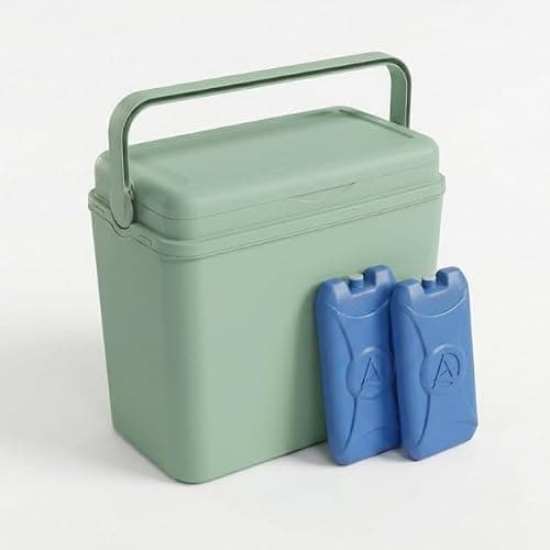 URBNLIVING 24L Cooler Box, Insulated Plastic Ice Box with Air Tight Locking Lid & Fold Away Handle, Durable Portable Food & Drinks Storage for Camping Picnic Beach BBQ