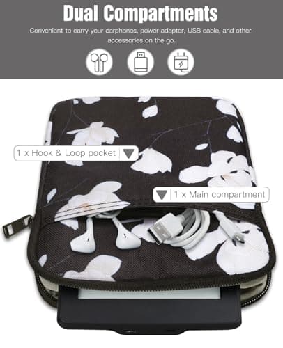 TiMOVO 6-7 Inch Sleeve Case for eReader, Black&White Magnolia — view 6