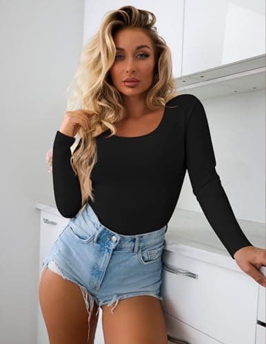 Ekouaer Womens Long Sleeve Tops 1&3 Pack Basic Scoop Neck Thermal T Shirt, 3pcs Black + Darkgray + Beige, M — view 5