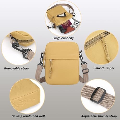 Veyarien Mens Shoulder Cross Body Bag, Small Messenger Bag with Zipper and Adjustable Strap, Nylon and Oxford Crossbody Bags, Casual Chest Sling Bag for Working Travel Daily (Khaki) — view 6
