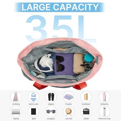 G4Free 35/50L Foldable Beach Bag with Zipper Pockets, Waterproof Tote Pool Handbags for Women, Compatible with Stanley Cup, Weekender, Travel, Holiday — view 6