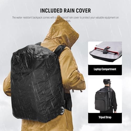 Neewer 2 in 1 Camera Roller Bag with Detachable Shockproof Dividers Retractable Handle Waistband Rain Cover Water Resistant Robust Carry On Backpack for Camera Tripod Flash Lens Laptop, Black, PB027 — view 5