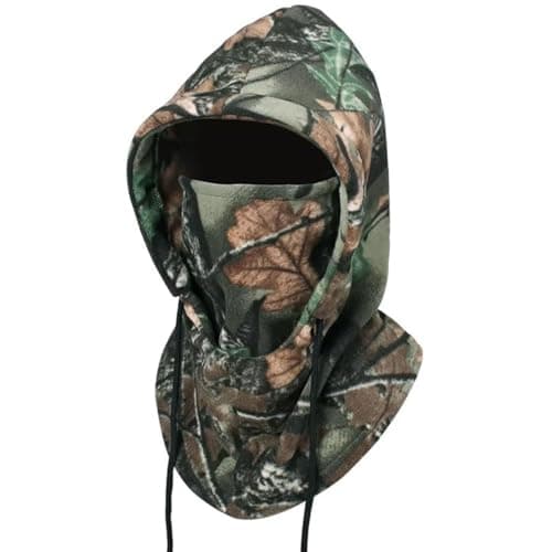 RALSPEC Camouflage Fleece Balaclava Warm Winter Windproof Thermal Hood Neck Warmer Mask English Oak Tree Real Leaf Camo Hunting Photography