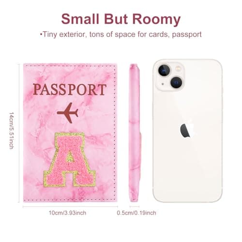 ILIYAH Personalized Initial Passport Holder – Pink Marble Chenille Letter, Waterproof PU Leather Passport Cover, Cute Travel Gift for Women and Girls — view 4