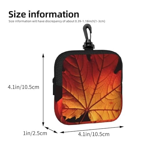 Mini Pouch with Carabiner, Neoprene Travel Makeup Bag with Zipper Tool Storage Pouch Fall Autumn Leaves Coin Purse Portable Earbud Case Waterproof Card Holder Wallet for Women Men — view 3