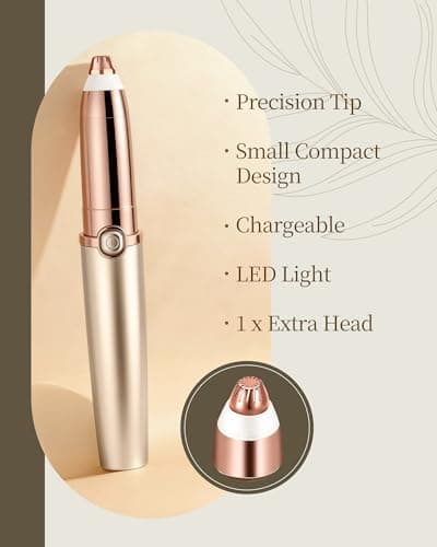 Rechargeable Eyebrow Trimmer for Women: Painless Eyebrow Razor/Facial Hair Remover with LED Light,Portable Electric Eyebrow Shaver with & 2 Heads (1+1) — view 2