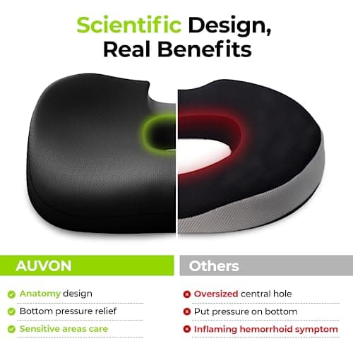 AUVON Donut Cushion for Hemorrhoids, Memory Foam Seat Cushion for Pressure Relief, Postpartum Pregnancy | Coccyx Cushion for Tailbone Pain with U-Shaped Cutout for Office Chair, Wheelchair, Car Seat — view 5