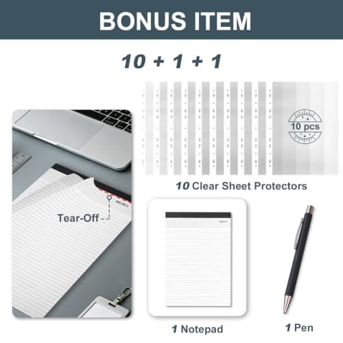 Leathario Portfolio Folder A4, Vegan Leather Conference Folder with Handle, 4-Ring Travel Document Holder with 10 Sheet Protectors, Multi-Pocket Document Folder Organiser, Office Supplies — view 2