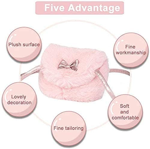Little Girls Handbag - Cute Bowknot Mini Travel Shoulder Bags Wallet Bag Crossbody Pouch Coin Purse for Keys Cards Fluffy Handbag Adorable Gift for Kids Toddler Girls (Pink) — view 3