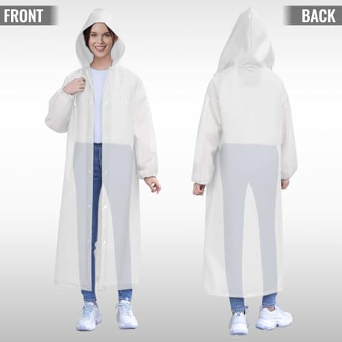 CHGANG Rain Ponchos, EVA Portable Adults Waterproof Ponchos, Reusable raincoat with Hoods for Camping, Hiking Travel, Amusement Parks, Festival (White) — view 5