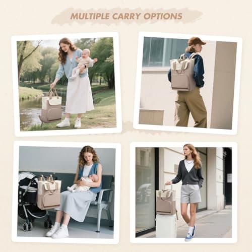 GOLF SUPAGS Diaper Bag Backpack with Portable Changing Pad 25L Baby Bag Insulated lunch box Backpack Fits 17.3" Laptop (Champagne & White) — view 2