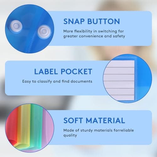24Pack Plastic Wallets Folders - A4 Plastic Folders Document Folder Wallet Popper Wallets with Label Pocket, Assorted — view 4