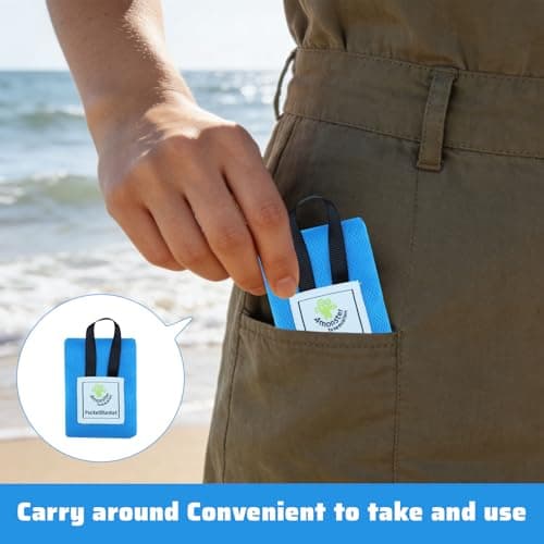 Heyung Mini Pocket Picnic Blanket,Lightweight Small Picnic Blanket,70 x 110cm Sandproof Beach Mat,Waterproof Foldable Thin Ground Sheet for Outdoors Camping Hiking Travel(Blue) — view 6