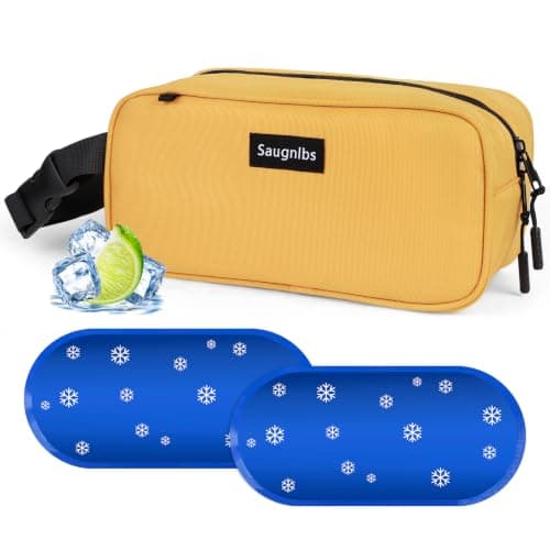 Saugnlbs Small Cool Bag,Mini Cool Bag with Ice Packs,Small Insulated Lunch Bag with Handle Buckle,Freezable Lunch Bag for Travel/Work/School/Outdoors, 10“ x 4.5”x 5”,Yellow