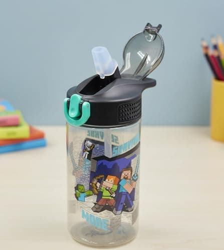 HOX Minecraft Drinks Bottle with Flip Spout & Straw – Leak Proof Kids Water Bottle, Steve & Alex Design, BPA Free School Sports Travel Bottle with Lock Lid — view 5