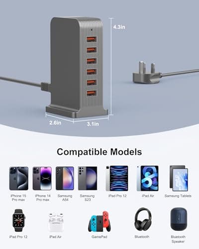 6 Port USB Charging Station 50W, Multi USB Charger Tower — view 4
