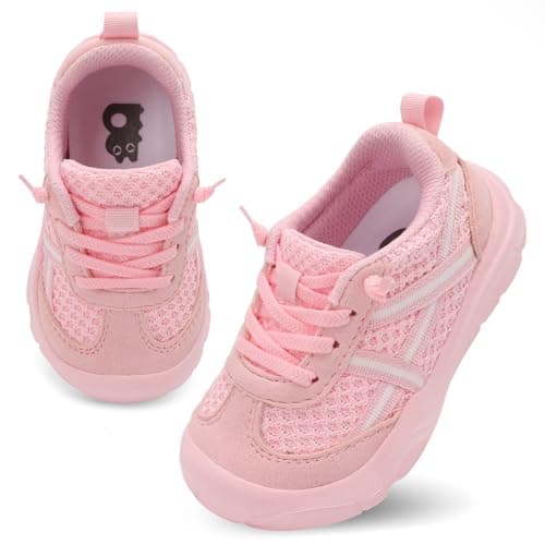 JIASUQI Toddler Shoes Boys Girls Barefoot Walking Shoes Kids Breathable Running Sneakers Slip On Tennis Shoes(Pink24,Size 7.5)