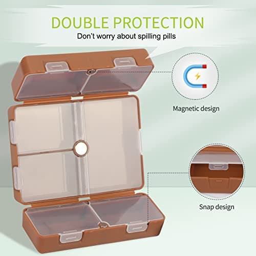 FYY 7 Day Pill Organiser, Travel Tablet Box, [Foldable Design] Weekly Medication Case, Portable Daily Supplements Storage Organizer for Vitamins, Cod Liver Oil, Small-Brown — view 4