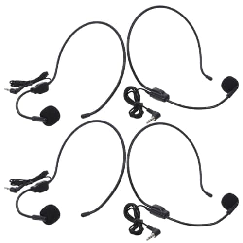 HOMOBABE Wired Headset with Microphone, Noise Cancelling Earset Mic, Black, 4 Pack, Nylon Sponge Steel Abs, for Singing, Teachers, Coaches, Lectures