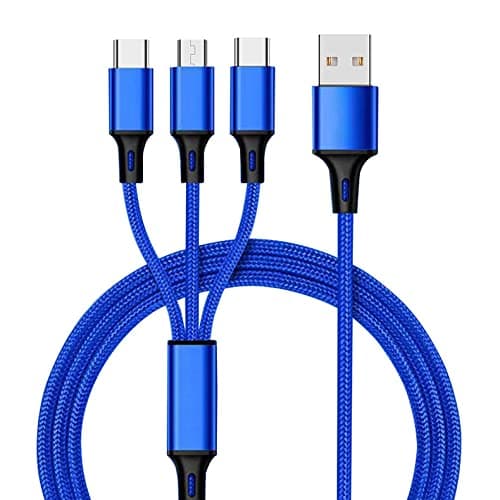 3-in-1 USB Charging Cable, Nylon Braided Multi Charger compatible with iPhone, Type-C, Micro USB Devices, Fast Charging Cable (Blue)