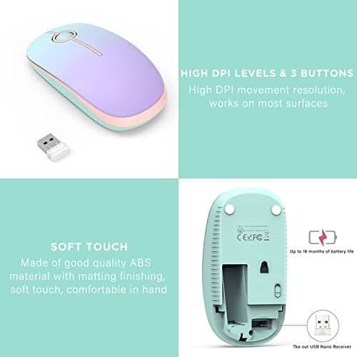 Seenda Wireless Mouse, Silent with 2.4G USB Receiver, Mint-Purple Gradient — view 5