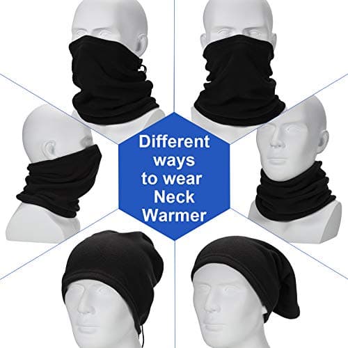 Hicarer 4 Pieces Winter Fleece Neck Warmer Snoods for Men Women Gaiter Thick Thermal Windproof Ski Neck Scarf Balaclava(Black) — view 3