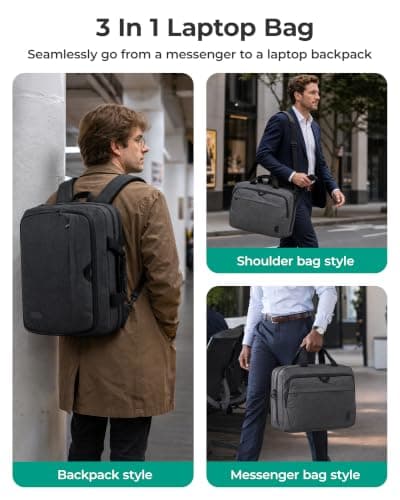 bagsmart 17.3 Inch Laptop Bag, Convertible Computer Birefcase Bag Men, Grey — view 2