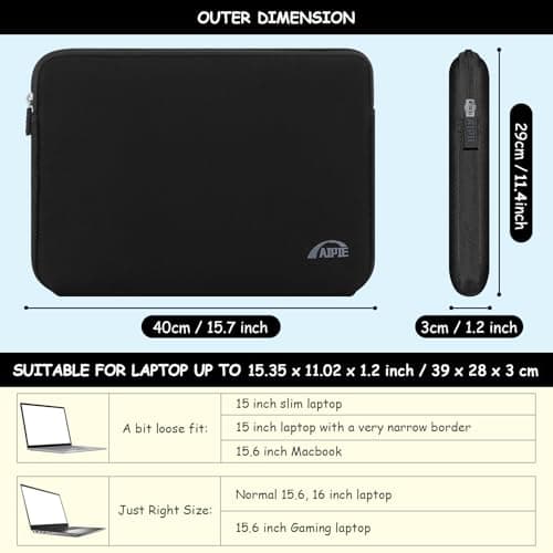 AIPIE Laptop Sleeve 16 Inch Notebook PC Case for Gaming - Bump Absorb Briefcase Carrying Bag Compatible with Acer, Asus, Dell, Lenovo, jumper Durable Laptop Cover, Black — view 2