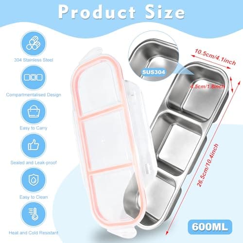 Surflyee 2PCS Stainless Steel Snack Boxes with 3 Compartments — view 2