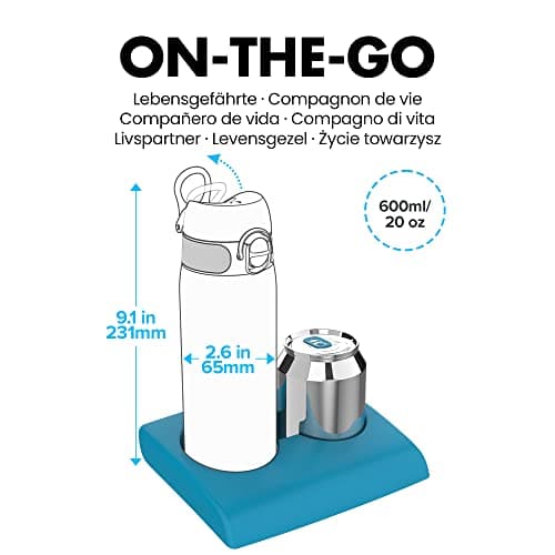 Ion8 Lightweight Steel Water Bottle, 600 ml/20 oz, Non-Insulated, Leak Proof, Easy to Open, Secure Lock, Dishwasher Safe, Flip Cover, Fits Cup Holders, Carry Handle, Metal Water Bottle, Teal Green — view 3