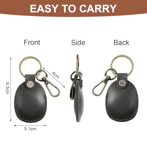 Ainiv Protective Case Compatible with Apple Airtag Pendant, Case with Anti-Loss Key Fob, Pendant for Airtag Made of Leather, Scratch Resistant Holder Cover for AirTag, Key, Pet Collar, Luggage-Black — view 2