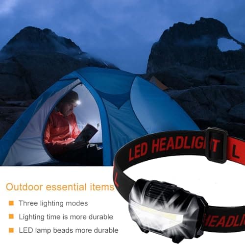 Head Torch, Xndryan 2 Pack COB Headlamp Super Bright Rechargeable Headlight 3 Modes & Adjustable Angle, Lightweight Headtorch for Cycling, Running, Camping, Fishing — view 3