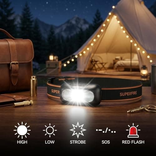 SuperFire 【2 Pack】 Head Torch Rechargeable, 5 Modes Bright LED Headlamp with Red Light, Lightweight Waterproof Hands-Free Head Torch for Camping, Running, Hiking, Adjustable Headband for Adults, Kids — view 6