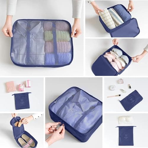 LANSKLBD 6/8 Set Packing Cubes for Suitcases Travel Luggage Packing Organizers,Travel Accessories Essentials Luggage Organizer with Shoe/Tioletry/Laundry Bag (Dark Blue, 8 set) — view 5