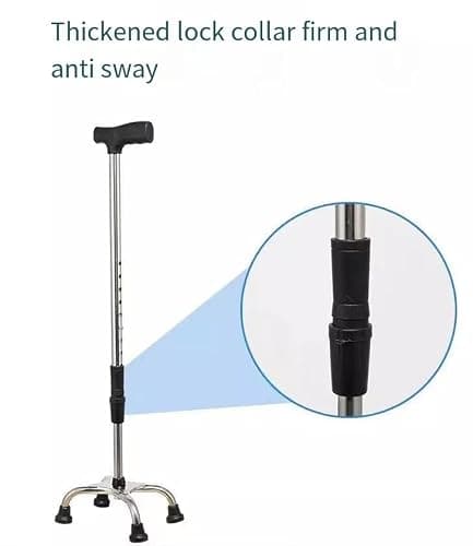 Orthologics™ 4 Feet Walking Stick Small Based Quad Cane/Tetrapod with Non slip Rubber Ferrules. Fully Adjustable -10 Height Settings Extra Stability for Elderly M9 — view 5