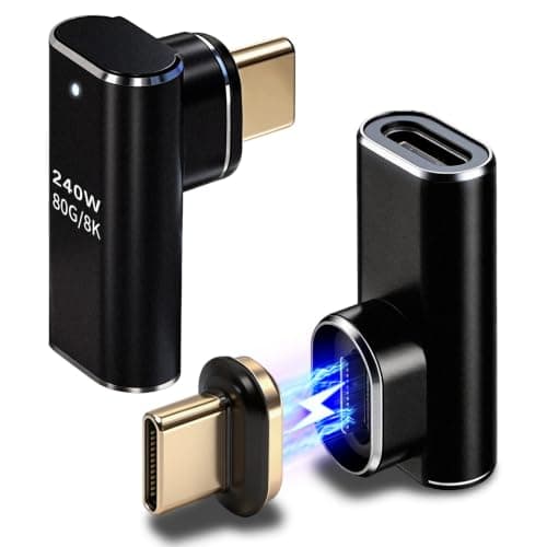 USB C Magnetic Adapter 90 Degree Pack of 2 240 W USB-C Magnetic Adapter 24 Pin - Type C Magnetic Connector 80 Gbps 8K Fast Charge & Data Transfer for Laptop Tablet Mobile Phone Smartphones - Graphite